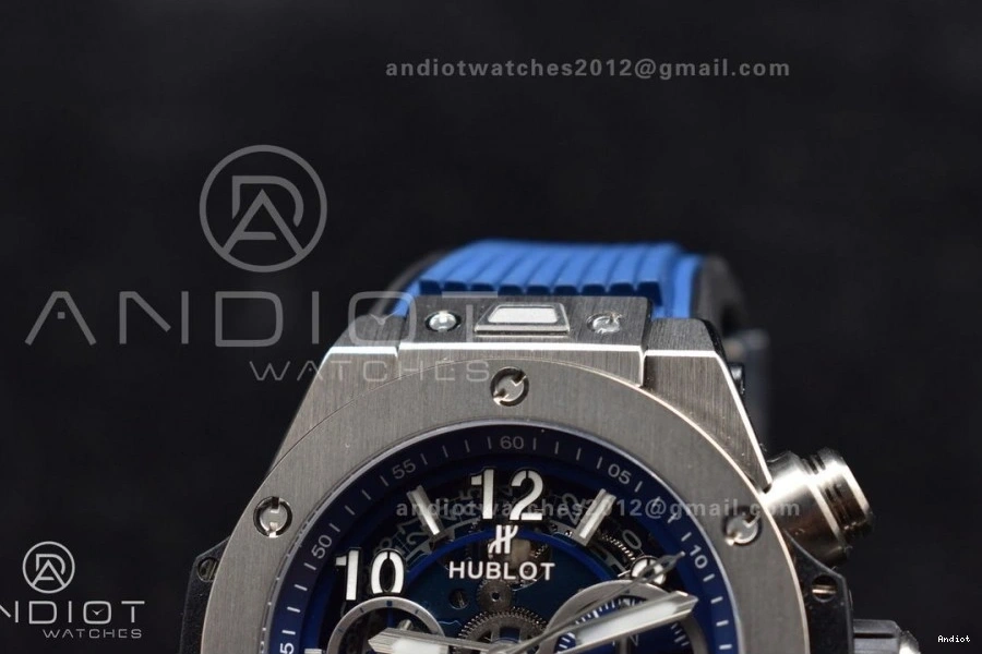 Skeleton A1280 Hublot Unico Blue Bang Titanium ZF on Dial Strap Best Big Blue Edition Rubber 1:1 0321